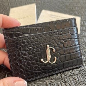Jimmy Choo Croc Leather Navy Card Case NEW
